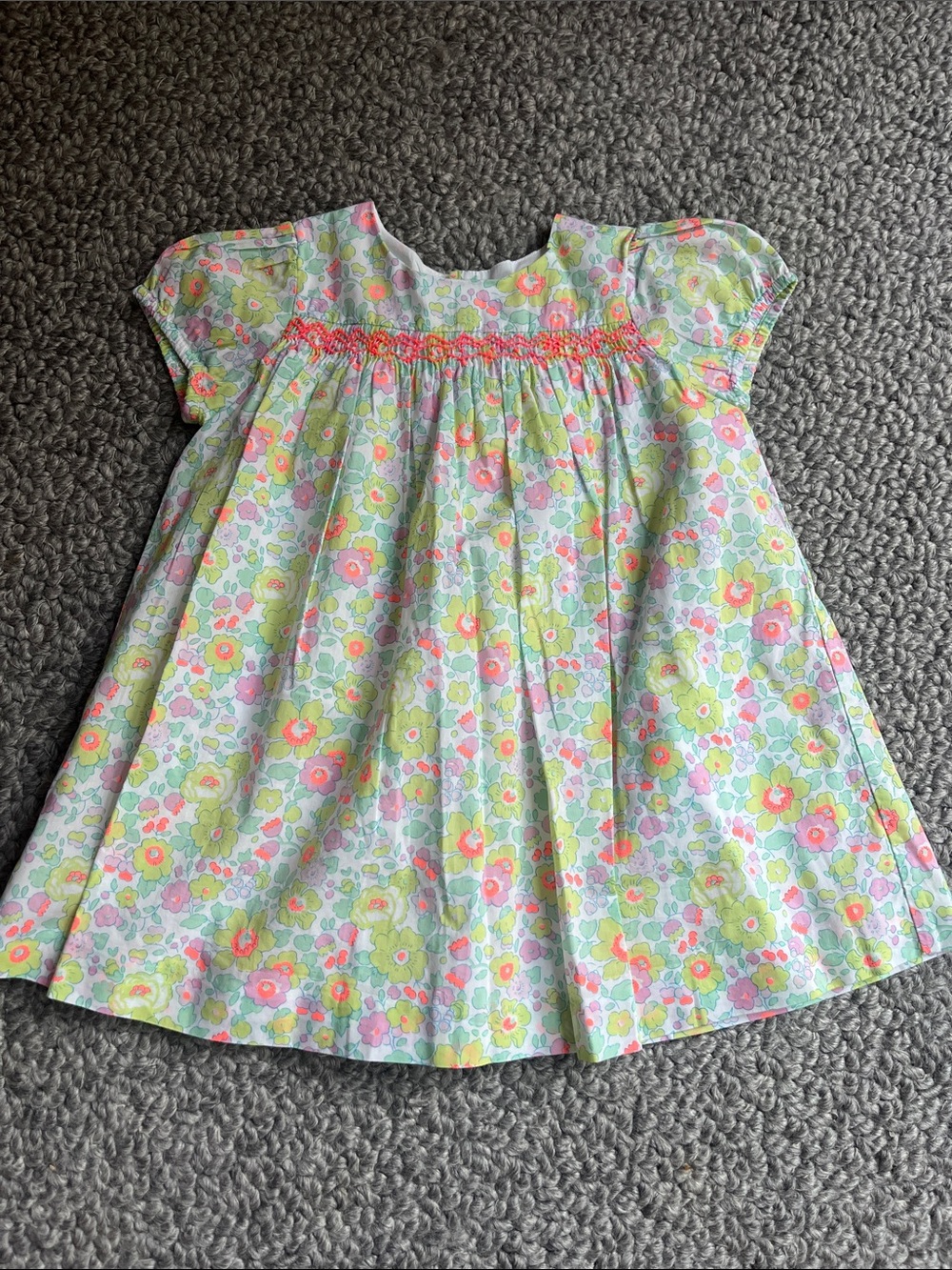 Jacadi Liberty Smocked Cotton Dress - Pink, Green & Yellow